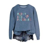 hahuha Ladies Hoodless Casual Womens Sweatshirts Women's Christmas Pregnancy Sweatshirt For Long Sleeved Pregnant Mothers Gift Top Christmas Pregnancy Announcement Shirt Crop Top Long Sleeve