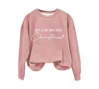 hahuha Womens Pullover Cute Hoodless Sweatshirt Just A Girl Who Loves Christmas Sweatshirt Xmas Sweater For Women Crewneck Pullover Tops Funny Christmas Shirt Gifts Casual Short Sleeve (Pink, S)