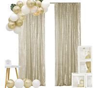 Hahuho Champagne Sequin Backdrop Curtain, 2PCS 2FTx8FT Glitter Backdrop Curtain for Parties, Christmas, Wedding, Party Decoration（2 Panels, 2FT x 8FT, Champagne