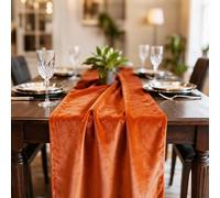 Hahuho Orange Velvet Table Runner 10ft Extra Long,Luxury Table Runner 20x120 inch for Christmas Thanksgiving Wedding New Year Party Table Decorations