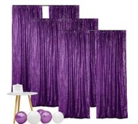 Hahuho Purple Sequin Backdrop Curtain, 6PCS 2FTx8FT Glitter Backdrop Curtain for Parties, Christmas, Wedding, Party Decoration（6 Panels, 2FT x 8FT, Purple