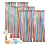 Hahuho Rainbow Sequin Backdrop Curtain, 6PCS 2FTx8FT Glitter Backdrop Curtain for Parties, Christmas, Wedding, Party Decoration（6 Panels, 2FT x 8FT, Rainbow
