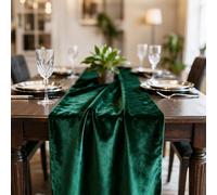 Hahuho Velvet Table Runner 10ft Extra Long,Dark Green Luxury Table Runner 20x120 inch for Christmas Wedding New Year Party Table Decorations