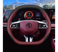 HAHYHL Steering Wheel Cover for MG HS 2024 2025,3D Nappa Leather Steering Wheel Protector No-Slip Grip Breathable with Logo Emblem Improves Appearance Car Interior Accessories,Red-1