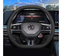 HAHYHL Steering Wheel Cover for MG HS 2024 2025,3D Nappa Leather Steering Wheel Protector No-Slip Grip Breathable with Logo Emblem Improves Appearance Car Interior Accessories,Black