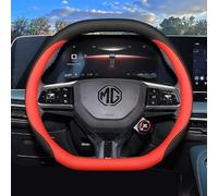 HAHYHL Steering Wheel Cover for MG HS 2024 2025,3D Nappa Leather Steering Wheel Protector No-Slip Grip Breathable with Logo Emblem Improves Appearance Car Interior Accessories,Red-2