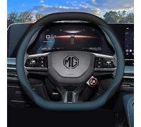 HAHYHL Steering Wheel Cover for MG HS 2024 2025,3D Nappa Leather Steering Wheel Protector No-Slip Grip Breathable with Logo Emblem Improves Appearance Car Interior Accessories,Blue