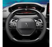 HAHYHL Steering Wheel Cover for Peugeot 3008 2023 2024 2025,3D Nappa Leather Steering Wheel Protector No-Slip Grip Breathable with Logo Emblem Improves Appearance Car Interior Accessories,Black