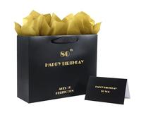 HAHZY 80th Birthday Gift Bag, Black and Gold Paper Gift Bag with Tissue Paper and Greeting Card for Birthday Party, Happy Bithday Gift Bags for Men Women Birthday, 12.6"" Medium Gift Bags (80th)