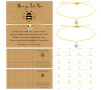 Haiabei 24 Set Bee Wish Bracelet Bee Charm Bracelet Adjustable Good Luck Friendship Bracelets with Inspirational Card Beeing Lover Gift Employee Appreciation Gift for Women Teacher Nurse