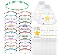 Haiabei 24 Set Color Back to School Bracelet Adjustable First Day of Preschool Bracelet Back to School Mommy and Me Matching Wish Star Bracelets Bulk with Greeting Cards Organza Bag for Boys Girls
