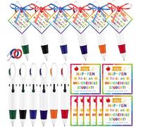 Haiabei 24 Set End of Year Gifts for Students Graduation Shuttle Pens 4-in-1 Multicolor Pen Retractable Ballpoint Pens with Buckle Keychain on Top End of Year Gift Tags Ribbon for Office Classroom