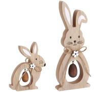 Haiabei 2Pcs Easter Bunny Table Wooden Signs Bunny Shaped Wooden Bunny with Egg Tabletop Centerpiece Easter Tiered Tray Decor Farmhouse Rabbit Happy Spring Decorations for Home Kitchen Office Gift