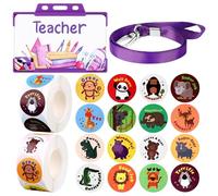 Haiabei 5 Pcs Teacher Roleplay for Kids Pretend Teacher Set Children's Novelty Pretend Teacher ID Card with Lanyard Behaviour Reward Sticker Teacher Stuff Imaginary Role Play Game Accessories(Purple)