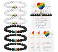 Haiabei 6 Pcs Rainbow Stone Bracelets Rainbow Bead Pride Couple Bracelet Gay Pride LGBT Bracelets Bulk with Greeting Wish Cards for Women Men Couple Friends Back to School Gifts