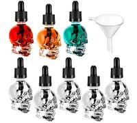Haiabei 8 Pcs 1oz Skull Glass Dropper Bottles Empty Refillable Clear Head Bottle Liquid Bottling Dispensing with Eye Pipettes for Essential Oil/Beauty Oil Mix Dispenser,30ml