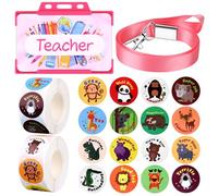 Haiabei Teacher Roleplay for Kids Pretend Teacher Set Children's Novelty Pretend Teacher ID Card with Lanyard Behaviour Reward Stickers Teacher Stuff Kids Imaginary Role Play Game Accessories (Pink)
