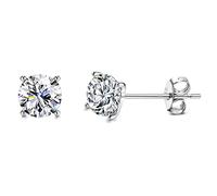 HAIAISO 925 Sterling Silver Stud Earrings 5mm Long Cubic Zirconia for Women Men Aurora Rainbow Earrings Platinum/Gold/Rose Gold Plated Cubic Zirconia Stud Earrings Hypoallergenic, Cubic Zirconia