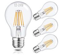 Haian 12V LED Bulb 6W 600Lm E26/E27 Standard Base 60W Equivalent 12 Volt Low Voltage Lights AC/DC 12-24V A19 Lamp,Warm White 2700K,Off Grid Solar Battery System Lighting,RV,Marine LED Lights,4 Pack