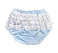Haian Adult Frilly Plastic Rumba Incontinence Pull-on Plastic Pants with White PVC Frilly (Medium, Baby Blue)