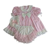 Haian Custom Pink PVC Adult Baby Sissy Style Dress with Bonnet and Bloomers Set (White PVC Bow, M)