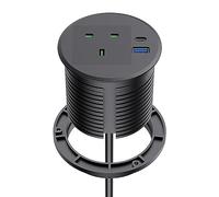 Haiaoyyds Desk Plug Socket Grommet 80mm Hole with 1 UK Plug, 2 USB Ports, 2M Cable, Recessed Socket for Home Office, Black