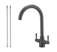 Haiba Kitchen Mixer Tap Dual Lever Swivel Spout Monobloc Grey Sink Taps with UK Standard Fittings