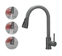 Haiba Kitchen Sink Mixer Tap with Pull Down Sprayer, Single Handle High Arc Pull Out Kitchen Taps, Kitchen Faucet with UK Standard Fittings, Grey