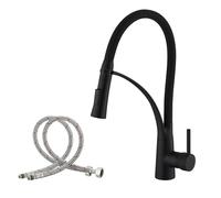 Haiba Matte Black Kitchen Sink Tap with Pull Down Dual Function Sprayer, Single Lever Swivel Kitchen Mixer Taps with Black Silicone Hose, Solid Brass