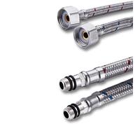 Haiba Pack of 2 Kitchen/Basin Monobloc Mixer Tap Connectors Flexi Pipes Tails British Standard Pipe M10 x1/2 Fitting 700mm Long (Silver Pipes)