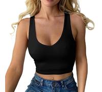 Haibang Crop Tops for Women Sexy V Neck Double Lined Tank Top Sleeveless Racer Back Vest Tops Seamless Slim Fit Sport Yoga top Summer Going Out Tops for Lady Girls Daily Wearing Black