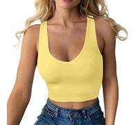 Haibang Crop Tops for Women Sexy V Neck Double Lined Tank Top Sleeveless Racer Back Vest Tops Seamless Slim Fit Sport Yoga top Summer Going Out Tops for Lady Girls Daily Wearing Yellow