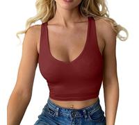 Haibang Crop Tops for Women Sexy V Neck Double Lined Tank Top Sleeveless Racer Back Vest Tops Seamless Slim Fit Sport Yoga top Summer Going Out Tops for Lady Girls Daily Wearing Burgundy