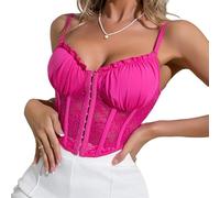 Haibang Vest Tops Women UK Sexy Lace Corset Tops Fish Boned Crop Tops Spaghetti Strappy Cami Tops Backless Slim Fit Camisole Bralettes Mesh Bustier Sleeveless Tank Tops Going Out Party Clubwear