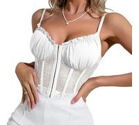 Haibang Vest Tops Women UK Sexy Lace Corset Tops Fish Boned Crop Tops Spaghetti Strappy Cami Tops Backless Slim Fit Camisole Bralettes Mesh Bustier Sleeveless Tank Tops Going Out Party Clubwear White