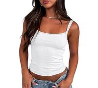Haibang Vest Tops Women UK Sexy Lace Trim Tank Tops for Women Y2K Spaghetti Strap Summer Cami Top Slim Fit Going Out Camisole Fashion Streetwear White