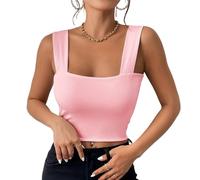 Haibang Vest Tops Women UK Sexy Square Neck Crop Tops Sleeveless Slim Fit Tank Tops Double Lined Workout Vests Summer Cami Top Fashion Going Out Tops Streetwear Pink