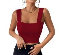 Haibang Vest Tops Women UK Sexy Square Neck Crop Tops Sleeveless Slim Fit Tank Tops Double Lined Workout Vests Summer Cami Top Fashion Going Out Tops Streetwear Burgundy