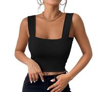 Haibang Vest Tops Women UK Sexy Square Neck Crop Tops Sleeveless Slim Fit Tank Tops Double Lined Workout Vests Summer Cami Top Fashion Going Out Tops Streetwear Black