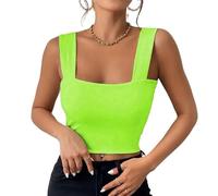 Haibang Vest Tops Women UK Sexy Square Neck Crop Tops Sleeveless Slim Fit Tank Tops Double Lined Workout Vests Summer Cami Top Fashion Going Out Tops Streetwear Grass Green