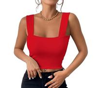Haibang Vest Tops Women UK Sexy Square Neck Crop Tops Sleeveless Slim Fit Tank Tops Double Lined Workout Vests Summer Cami Top Fashion Going Out Tops Streetwear Red
