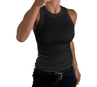 Haibang Vest Tops Women UK Sleeveless Racerback Tank Top High Stretch Ribbed Knit Basic Tops Women Sexy Slim Fit Round Neck Camisole Shirts Workout Gym Tops for Daily Wearing Black