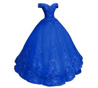 HAIBFJIN Lace Apllique Tulle Prom Dress Quinceanera Dresses Evening Formal Cocktail Party Ball Gown Royal Blue