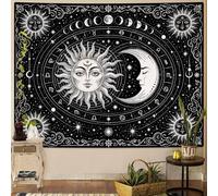 Haibimen Black and White Sun Moon Tapestry Wall Hanging Zodiac Astrology Celestial Starry Night Mystical Design for Bedroom Living Room Home Decor