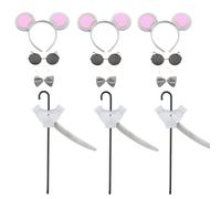 HAICN 18Pcs Blind Mouse Costume Accessories Mouse Headbands Bow Ties Tails Sunglasses Gloves Removable Folding Blind Canes for Party Dress Up Halloween Carnival