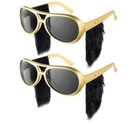 HAICN 2PCS Gold Rockstar Costume Glasses with Sideburns Disco Glasses Rock and Roll Glasses with Sideburns Rockstar Golden Celebrity Costume Glasses for Rapper Hippie Party Halloween Cosplay Dress Up