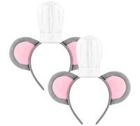 HAICN 2Pcs Mouse Headbands With Chef Hat Chef Mouse Ears Headbands Rat Hair Hoop Easter Animal Ear Headband Cartoon Cosplay Costume Headband for Halloween Christmas Festival Theme Party