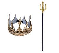 HAICN 2Pieces Aquaman Costume Set Trident Prop and Gold Crown Kids’ Roleplay Toy King Trident Cosplay Accessory for Party Festival Supplies