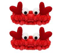 HAICN 2Pieces Crab Plush Headband Red Facial Makeup Head Wraps Cartoon Elastic Head Band Creative Hair Accessories for Women Girls Party Favors