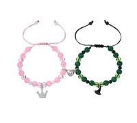 HAICN 2Pieces Elphaba Galinda Friendship Bracelet Green Pink Wicked Friendship Bracelets Rhinestone Crown Witch Hat Music Bracelets Jewelry for Best Friend Present